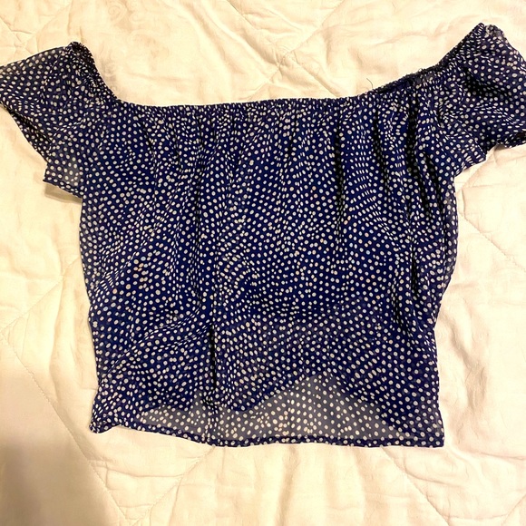navy sheet off shoulder crop top - Picture 1 of 1